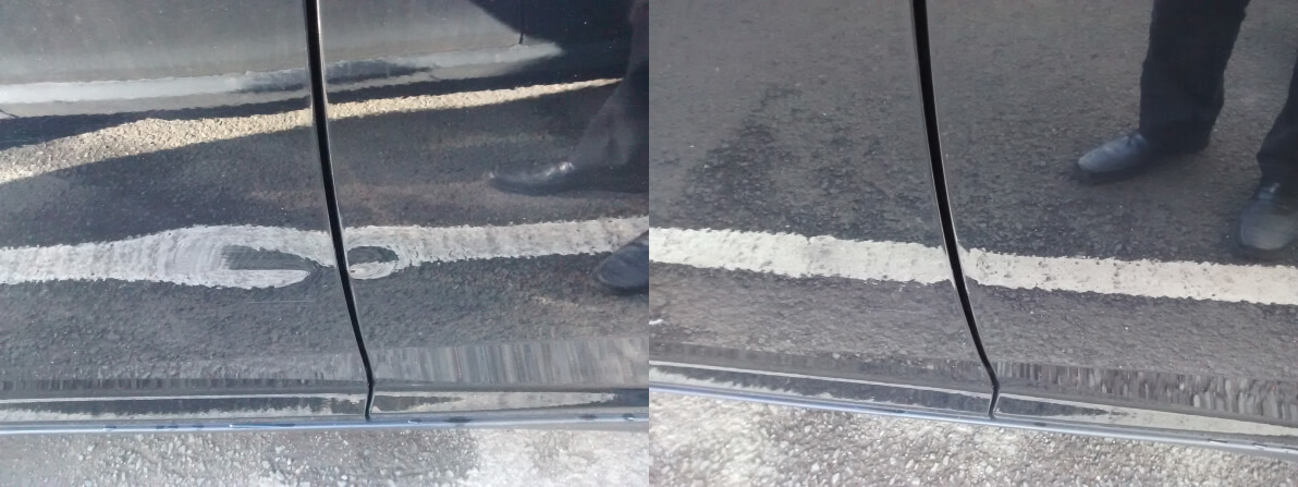black car before and after dent repair
